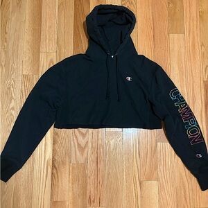Champion Reverse Weave Black Cropped Hoodie